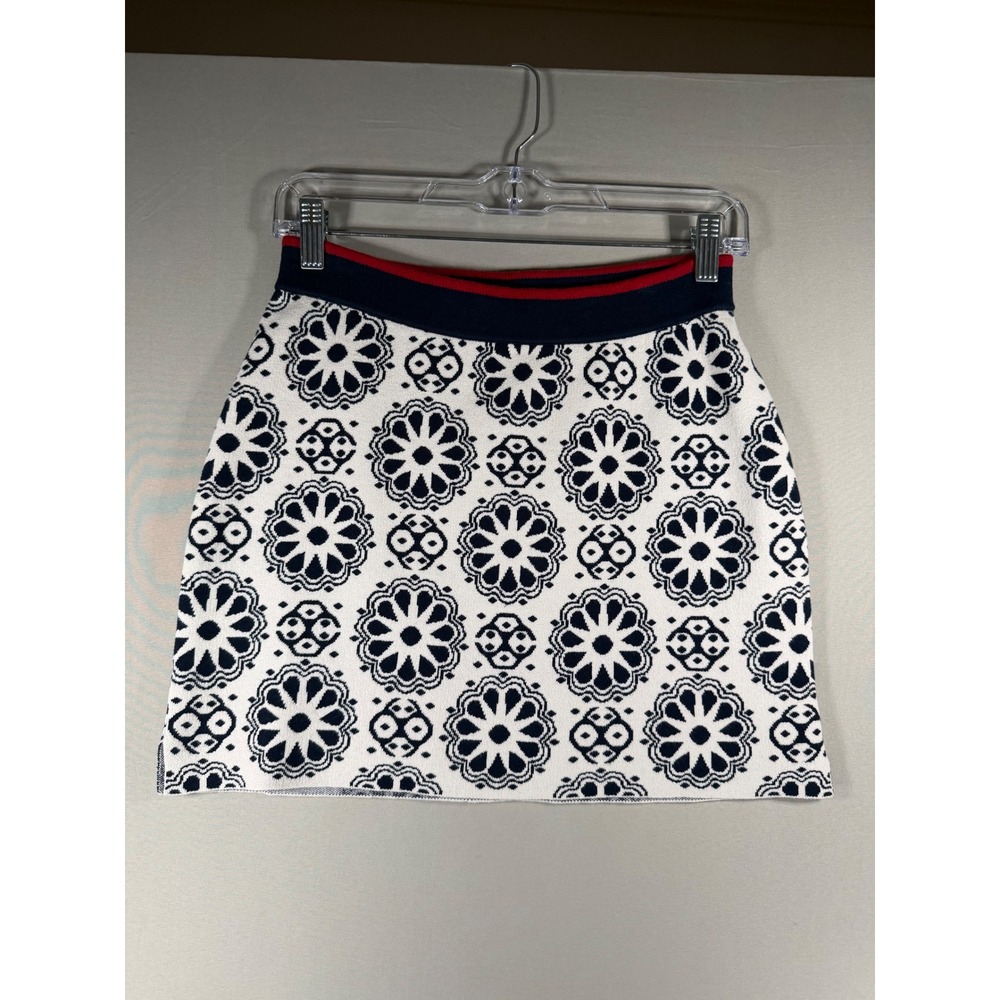 The Upside Ivory Comb Floral Knit Mini Skirt Navy White Anthropologie Small NWT